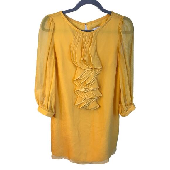 Tibi Yellow Long Sleeve Silk Mini Dress Size 4